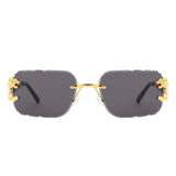 HJ2084 - Rimless Square Irregular Leopard Design Fashion Wholesale Sunglasses