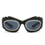 HS2136-3 - Oval Wrap Around Spike Glitter Fashion Women Wholesale Sunglasses