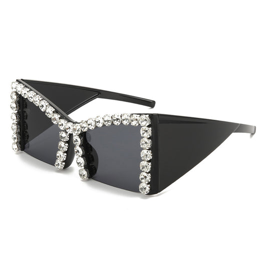 HS1286-1 - Square Semi-Rimless Rhinestone Fashion Oversize Wholesale Sunglasses