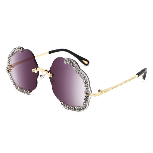 HW2069 - Rimless Luxurious Rhinestone Geometric Fashion Wholesale Sunglasses