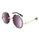 HW2069 - Rimless Luxurious Rhinestone Geometric Fashion Wholesale Sunglasses