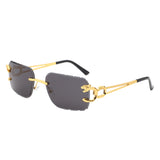 HJ2084 - Rimless Square Irregular Leopard Design Fashion Wholesale Sunglasses