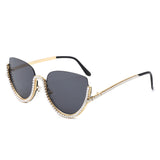 HJ3038 - Women Semi-Rimless Fashion Rhinestone Cat Eye Wholesale Sunglasses