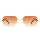 HJ2084 - Rimless Square Irregular Leopard Design Fashion Wholesale Sunglasses