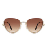 HJ3038 - Women Semi-Rimless Fashion Rhinestone Cat Eye Wholesale Sunglasses