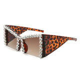 HS1286-1 - Square Semi-Rimless Rhinestone Fashion Oversize Wholesale Sunglasses