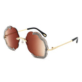 HW2069 - Rimless Luxurious Rhinestone Geometric Fashion Wholesale Sunglasses