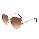 HJ3038 - Women Semi-Rimless Fashion Rhinestone Cat Eye Wholesale Sunglasses