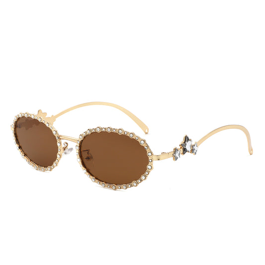 HJ3040 - Oval Retro Modern Diamond Star Round Wholesale Sunglasses