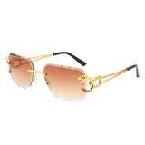 HJ2084 - Rimless Square Irregular Leopard Design Fashion Wholesale Sunglasses