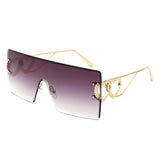 HW2068 - Oversize Rimless Double Heart Square Wholesale Sunglasses