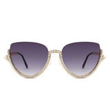 HJ3038 - Women Semi-Rimless Fashion Rhinestone Cat Eye Wholesale Sunglasses