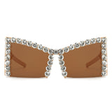 HS1286-1 - Square Semi-Rimless Rhinestone Fashion Oversize Wholesale Sunglasses