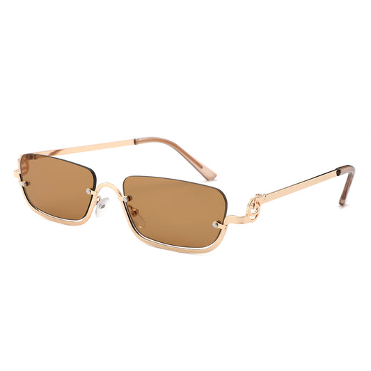 HJ2098 - Rectangle Retro Semi-Rimless Modern Tinted Wholesale Sunglasses