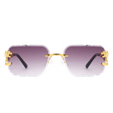 HJ2084 - Rimless Square Irregular Leopard Design Fashion Wholesale Sunglasses