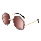 HW2069 - Rimless Luxurious Rhinestone Geometric Fashion Wholesale Sunglasses