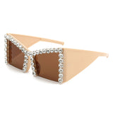 HS1286-1 - Square Semi-Rimless Rhinestone Fashion Oversize Wholesale Sunglasses