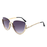 HJ3038 - Women Semi-Rimless Fashion Rhinestone Cat Eye Wholesale Sunglasses