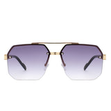 HJ2089 - Square Half Frame Retro Brow-Bar Wholesale Sunglasses