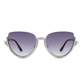 HJ3038 - Women Semi-Rimless Fashion Rhinestone Cat Eye Wholesale Sunglasses