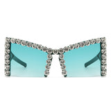 HS1286-1 - Square Semi-Rimless Rhinestone Fashion Oversize Wholesale Sunglasses