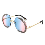 HW2069 - Rimless Luxurious Rhinestone Geometric Fashion Wholesale Sunglasses