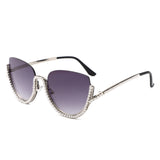 HJ3038 - Women Semi-Rimless Fashion Rhinestone Cat Eye Wholesale Sunglasses