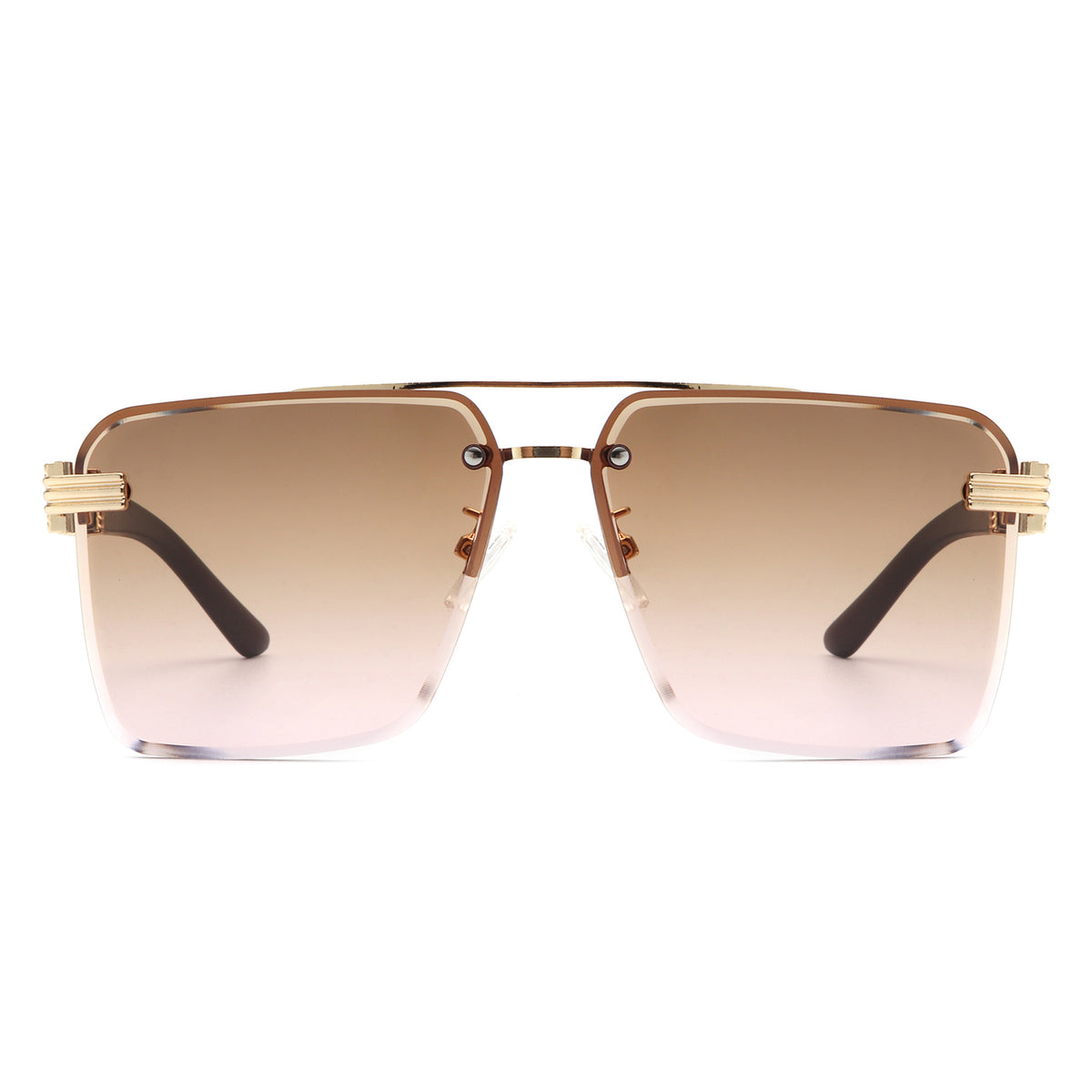 HW3021 - Retro Square Rimless Brow-Bar Tinted Fashion Wholesale Sunglasses