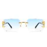 HJ2084 - Rimless Square Irregular Leopard Design Fashion Wholesale Sunglasses