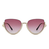 HJ3038 - Women Semi-Rimless Fashion Rhinestone Cat Eye Wholesale Sunglasses