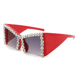 HS1286-1 - Square Semi-Rimless Rhinestone Fashion Oversize Wholesale Sunglasses