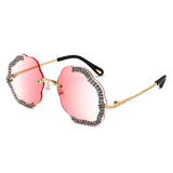 HW2069 - Rimless Luxurious Rhinestone Geometric Fashion Wholesale Sunglasses