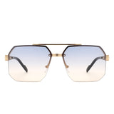 HJ2089 - Square Half Frame Retro Brow-Bar Wholesale Sunglasses