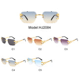 HJ2084 - Rimless Square Irregular Leopard Design Fashion Wholesale Sunglasses