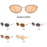 HJ3040 - Oval Retro Modern Diamond Star Round Wholesale Sunglasses