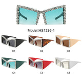 HS1286-1 - Square Semi-Rimless Rhinestone Fashion Oversize Wholesale Sunglasses