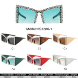 HS1286-1 - Square Semi-Rimless Rhinestone Fashion Oversize Wholesale Sunglasses