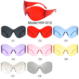 HW1012 - Women Fashion Rimless Oversized Shield Wraparound Wholesale Sunglasses