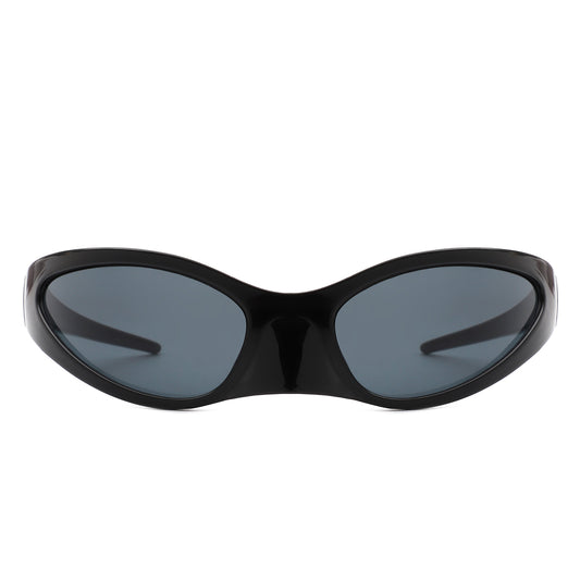 HS1172 - Rectangle Retro Wraparound Irregular Oval Fashion Sunglasses