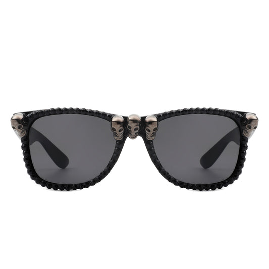 HS1171 - Rhinestone Gothic Skull Square Wholesale Sunglasses