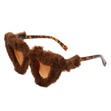 HS1115 - Women Fuzzy Plush Fashion Fur Heart Shape Fluffy Sunglasses