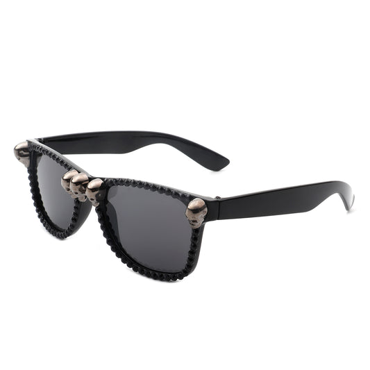 HS1171 - Rhinestone Gothic Skull Square Wholesale Sunglasses