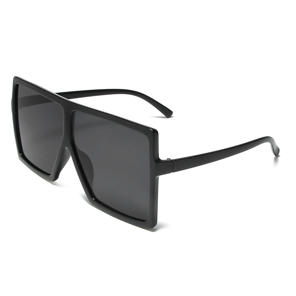 Glamour - White Sunglasses for Women Oversized Shield Square Flat Top Black Black