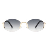 HW3017 - Retro Rimless Oval Circle Vintage Frameless Fashion Round Sunglasses