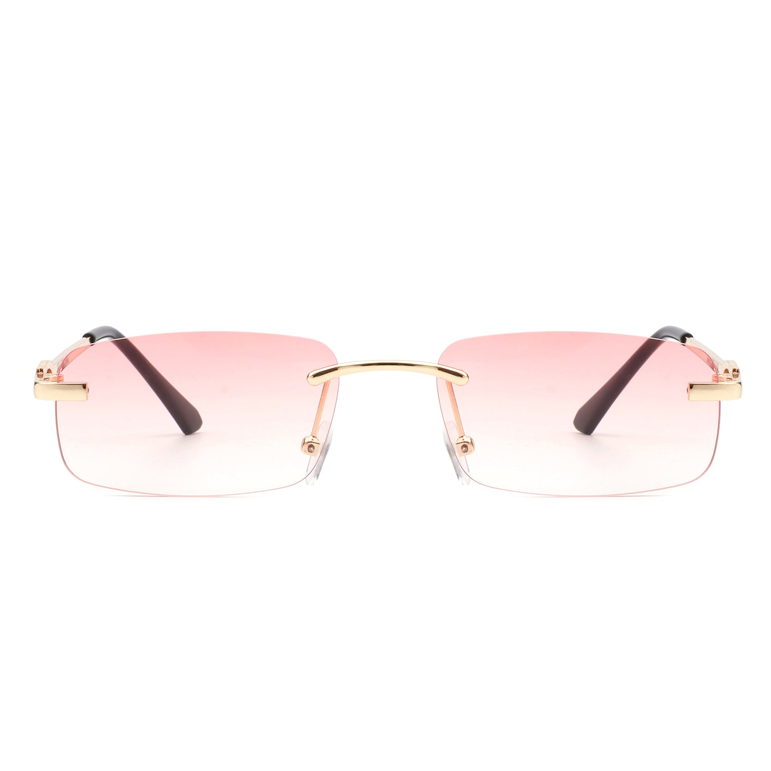 Jadesoul - Rectangle Retro Rimless Tinted Fashion Vintage Square Sunglasses Pink