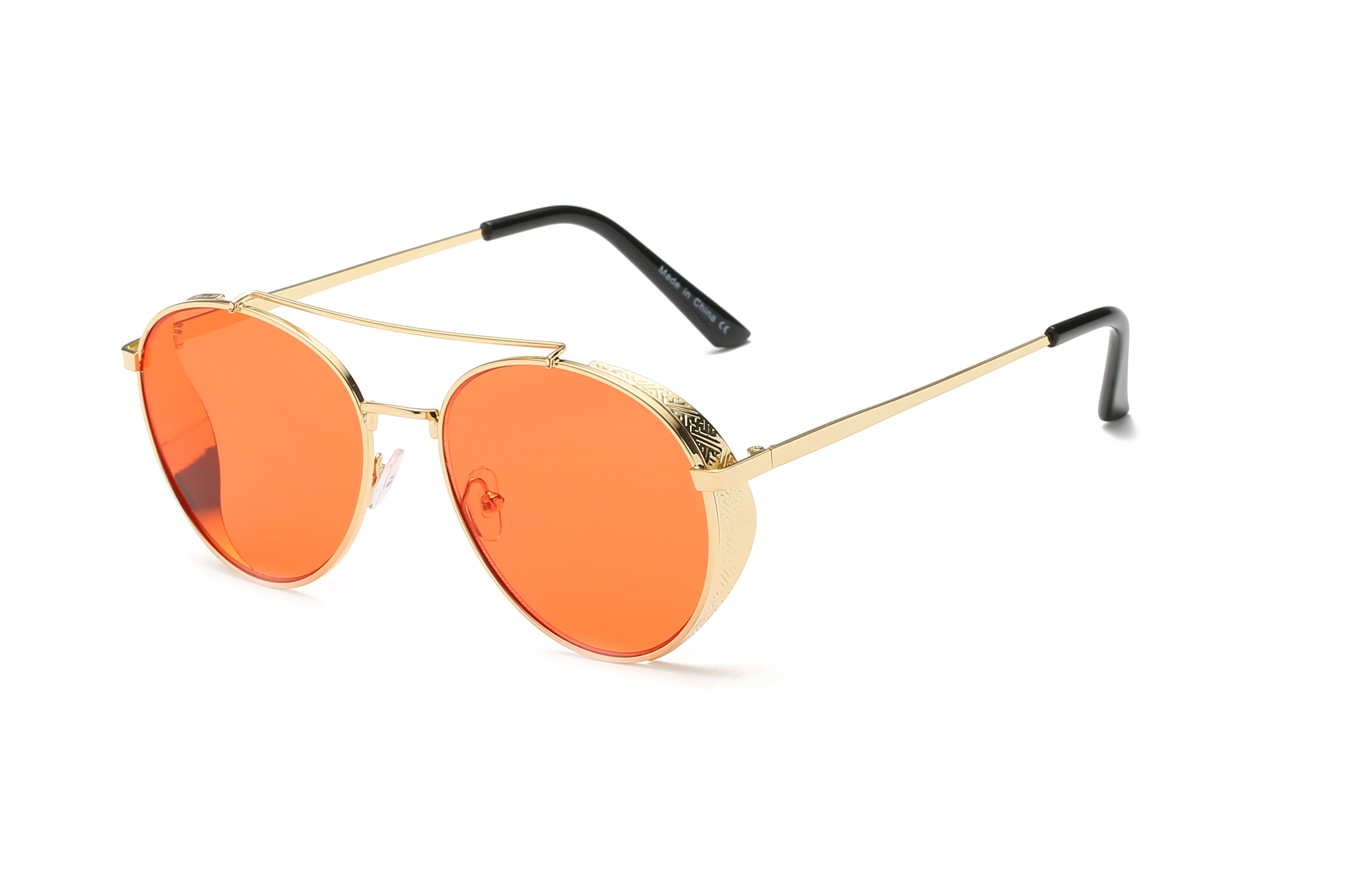 Women's Orange Oversized Plastic Brow Bar Aviator Sunglasses