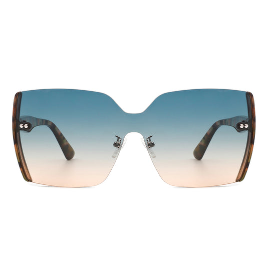 HS2060 - Square Oversize Half Frame Tinted Retro Fashion Women Sunglasses