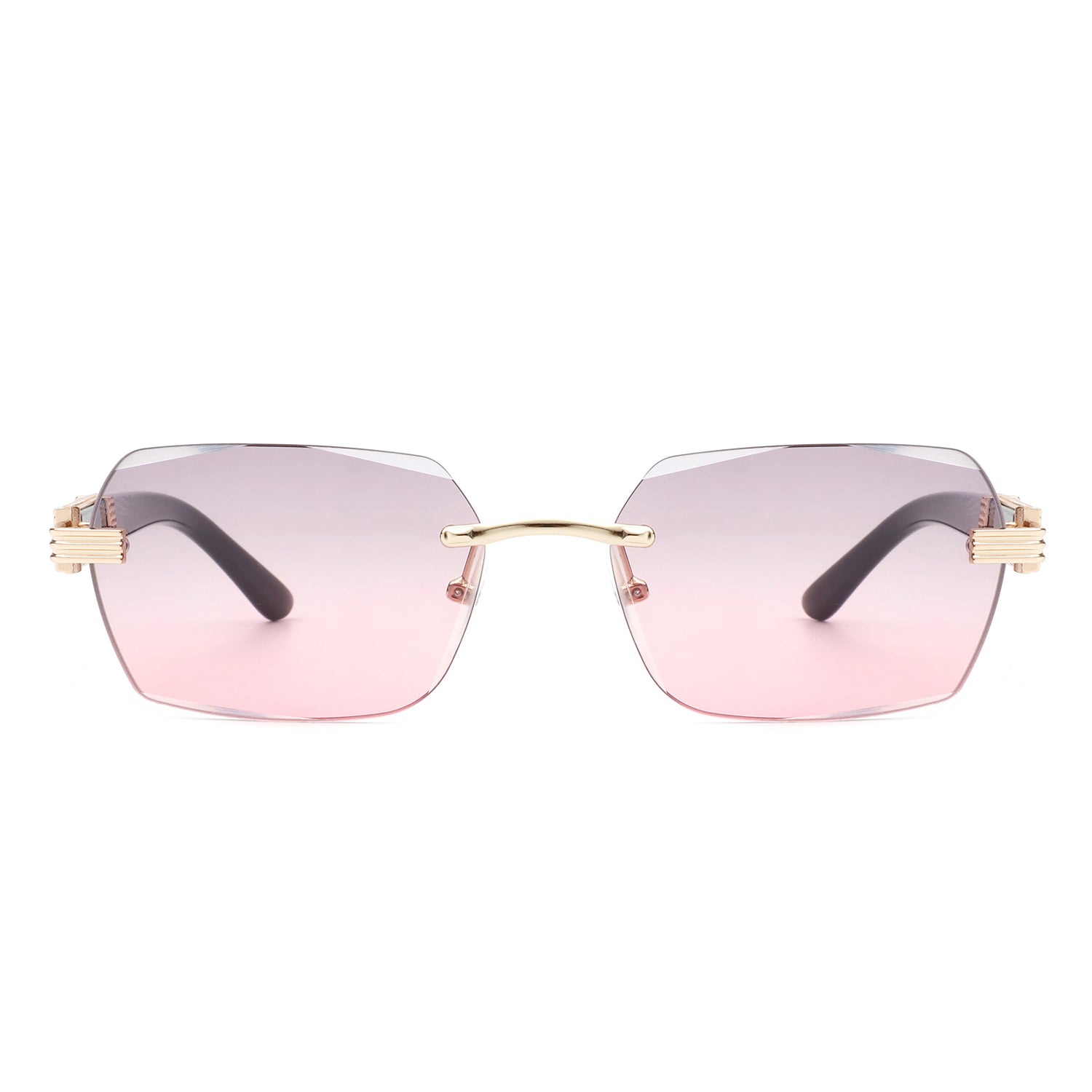 Jadesoul - Rectangle Retro Rimless Tinted Fashion Vintage Square Sunglasses Pink