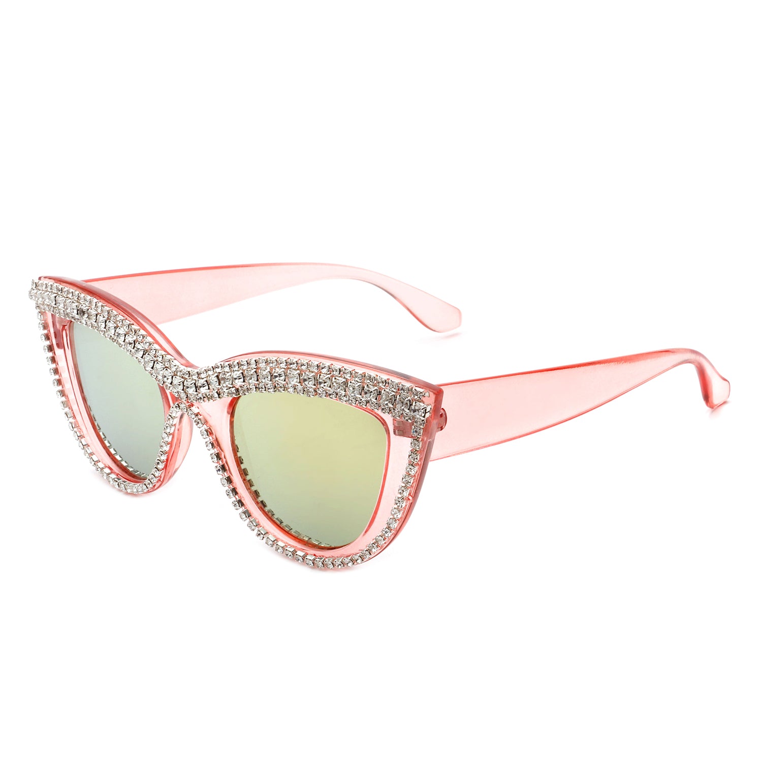 Hs2084 Women Round Fashion Rhinestone Cat Eye Sunglasses Iris Fashion