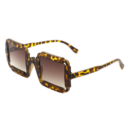 HS1111 - Square Retro Irregular Frame Futuristic Fashion Tinted Sunglasses